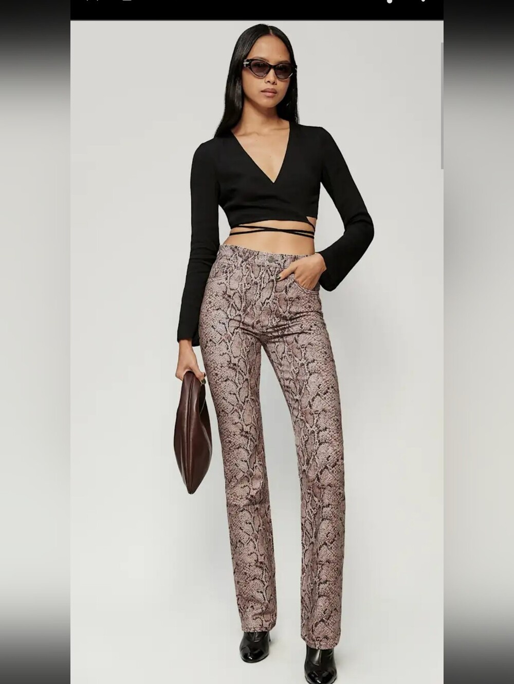 REFORMATION PEYTON SNAKE PRINT HIGH RISE BOOTCUT JEANS IN NEUTRAL /BLACK  SZ:25